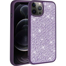 The Gencoo Apple iPhone 14 Pro Kılıf Parlak Taşlı Tasarım Tgco Ston Kapak-Derin Mor