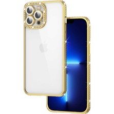 The Gencoo iPhone 12 Pro Max Kılıf Kamera Korumalı Taşlı Tgco Mina Kapak-Gold