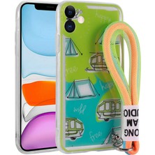 The Gencoo iPhone 11 Kılıf Desenli El Askılı Ipli Tgco Astana Silikon Kapak-Kamp