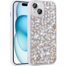 The Gencoo Apple iPhone 15 Plus Kılıf Parlak Taşlı Tasarım Tgco Linea Kapak-Beyaz