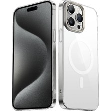 The Gencoo Apple iPhone 15 Pro Kılıf Tgco Wireless Şarj Özellikli Şeffaf G-Glass Kapak-Titanyum