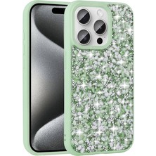 The Gencoo Apple iPhone 15 Pro Kılıf Parlak Taşlı Tasarım Tgco Linea Kapak-Açık Yeşil