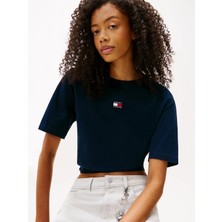 Tommy Hilfiger Kadın Bol Kesim Armalı Lacivert T-Shirt DW0DW22202C1G