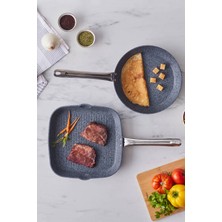 PremiumPort Paslanmaz Çelik Grill Tava Seti, 2 Parça, Siyah, Dayanıklı ve Şık Tasarım