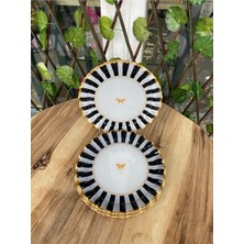 PremiumPort Siyah Beyaz Kelebek Tatlı Tabağı 17 Cm, Şık ve Zarif Tasarım