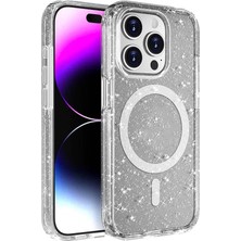 The Gencoo Apple iPhone 15 Pro Kılıf Magsafe Şarj Özellikli Parlayan Simli Saydam Renkli Tgco Allstar Kapak-Şeffaf