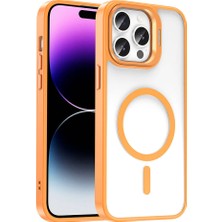 The Gencoo Apple iPhone 14 Pro Max Kılıf Magsafe Şarj Özellikli Standlı Tgco Magsafe Klon Lensli Kapak-Turuncu