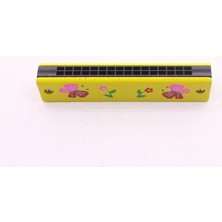 Pileli Store 1 Adet Ahşap Mızıka 16 Delikli Çift Sıralı Sarı Desenli Çocuk Mızıka 