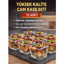 PremiumPort 12'li Magnolia Cam Kare Kase Seti, Puding ve Tatlı Sunumu Için Ideal