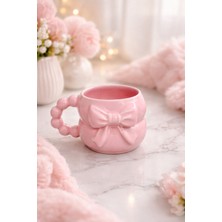 PremiumPort El Yapımı 3D Fiyonklı Pembe Seramik Kupa