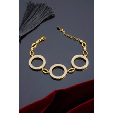 INNUENDO JEWELRY 925 Ayar Gümüş Zirkon Taşlı Üçlü Halka Çeyrekli Bileklik