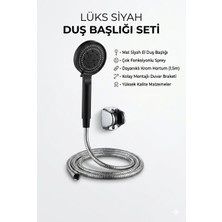 Primeaks Mat Siyah Çok Fonksiyonlu Duş Başlığı Seti