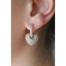 Nenya Vıp Çelik Zirkon Taş Işlemeli Çıkarılabilir Uçlu Love Küpe