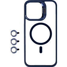 The Gencoo Apple iPhone 15 Pro Max Kılıf Magsafe Wireless Şarj Özellikli Standlı Tgco Magsafe Klon Lensli Kapak-Lacivert