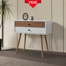 EVMO Home Vita 5204 ( AHŞAP AYAKLI ) Şifonyer , 2 Çekmeceli , Dresuar , Antre , Salon , Beyaz - Söğüt