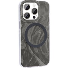 The Gencoo Apple iPhone 15 Pro Max Kılıf Magsafe Şarj Özellikli Fırça Boya Desenli Tgco Palet Kapak-Gri
