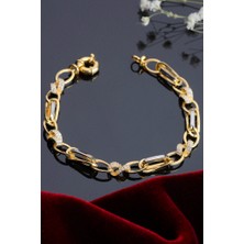INNUENDO JEWELRY 925 Ayar Gümüş Altın Kaplama Taşlı Halka Zincir Bileklik