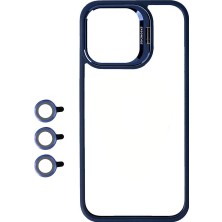 The Gencoo Apple iPhone 15 Pro Kılıf Kamera Lens Korumalı Standlı Tgco Klon Lensli Kapak-Lacivert