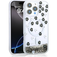 The Gencoo iPhone 14 Pro Max Uyumlu Kılıf Sıvılı Simli Baskılı Şeffaf Arka Yüzey Tgco Mossa Silikon Kapak-Siyah