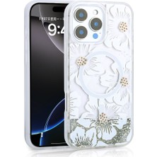 The Gencoo iPhone 16 Pro Max Uyumlu Kılıf Sıvılı Simli Baskılı Şeffaf Arka Yüzey Tgco Mossa Silikon Kapak-Gri