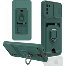 Ulu Pazarlama Samsung Galaxy A03S Kılıf Zuma Kartvizitli Yüzüklü Silikon - Yeşil