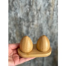 PremiumPort Bambu Yumurta Model Tuzluk ve Biberlik Seti, Şık ve Doğal Tasarım