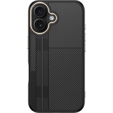 The Gencoo iPhone 16 Plus Kılıf M-Safe Şarj Özellikli Karbon Fiber Görünümlü Tgco Antina Kapak - Siyah-Gri