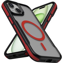 The Gencoo iPhone 14 Kılıf M-Safe Şarj Özellikli Renkli Kenar Airbag Şeritli Zore Lamer Kapak - Kırmızı