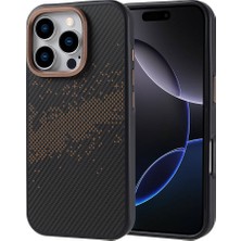 The Gencoo iPhone 16 Pro Kılıf Magsafe Şarj Özellikli Karbon Fiber Tasarımlı Tgco Vave Kapak-Gold-Gold