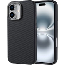 The Gencoo iPhone 16 Kılıf Magsafe Şarj Özellikli Karbon Fiber Görünümlü Tgco Troy Kapak-Siyah