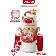 Vagonlife Dıller 490 ml Tek Kapak Çift Kullanım Pipetli/pipetsiz Boyun Askılı Çelik Termos -FFDILLERD490ML