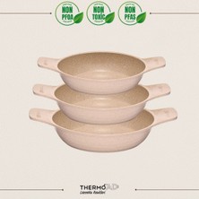 PremiumPort Döküm Güveç Sahan Seti, Kendinden Saplı, 3 Parça, Vizon, 18-20-22CM