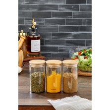 Cooker 3'lü 300 ml Bambu Kapaklı Borosilikat Cam Kavanoz CKR3896