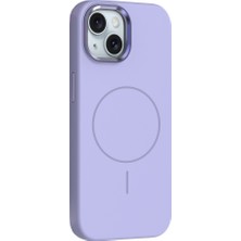 The Gencoo iPhone 14 Kılıf M-Safe Şarj Özellikli Metal Kamera Çerçeveli Tgco Edi Silikon Kapak - Lila