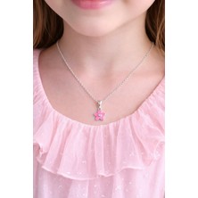 Miraç Gümüş Takı Atölyem 925 Ayar Gümüş Mineli Ortası Zirkon Taşlı Çiçek Detaylı Kız Çocuk Kolye