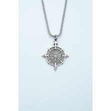 IDR Viking Vegvisir Pusula  Gümüş Kaplama Örme Zincir Kolye