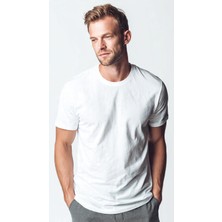 Veracraft Premium %100 Pamuk Erkek Beyaz Basic Tişört - Regular Fit Bisiklet Yaka T-Shirt