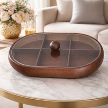 Morponi 6 Bölmeli  Kapaklı Akasya Lüks Çerezlik & Sunumluk