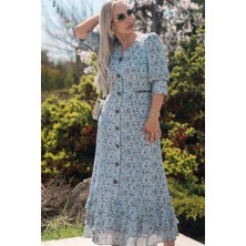 Muna Boutique Bebe Mavisi Volanlı Maxi Boy Elbise