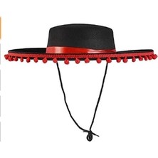 Fun And Market Buğz Kırmızı Ponponlu Siyah Renk Çocuk Ispanyol Şapkası