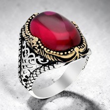 Takılingo 925 Ayar Gümüş Oval Kırmızı Ruby Taşlı Erkek Yüzük