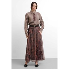 Salisburys Molly Nelly Kadın Eteği Baskılı Fularlı Gömlekli Takım