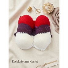 Elbiyou Kadın Lotus (Dolgulu) Balenli Toparlayıcı 3'lü Dantelli Sütyen