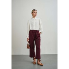 Molly Nelly Kadın Gizli Patlı Krep Balon Kol Beyaz Gömlek