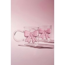 PremiumPort Pembe Fiyonk 2'li 350ML Borosilikat Kupa Seti, Şık ve Dayanıklı