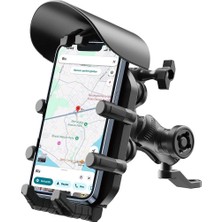 Fun And Market Buğz Ayna Bağlantılı Güneş ve Yağmur Korumalı 360° Derece Ayarlanabilir Motosiklet Telefon Tutucu