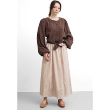 Salisburys Molly Nelly Kadın Dikiş Detaylı Lastikli Ince Kloş Etek