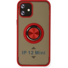 Fun And Market Buğz Iphone 12 Mini Kılıf Montreal Yüzüklü Silikon Kapak - Kırmızı