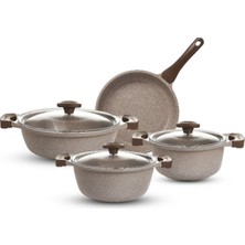 PremiumPort 7 Parça Granit Döküm Tencere Seti, Vizon Renkli, Dayanıklı ve Şık Tasarım