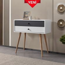 EVMO Home Vita 5202 ( AHŞAP AYAKLI ) , Şifonyer , 2 Çekmeceli , Dresuar , Antre , Beyaz Antrasit